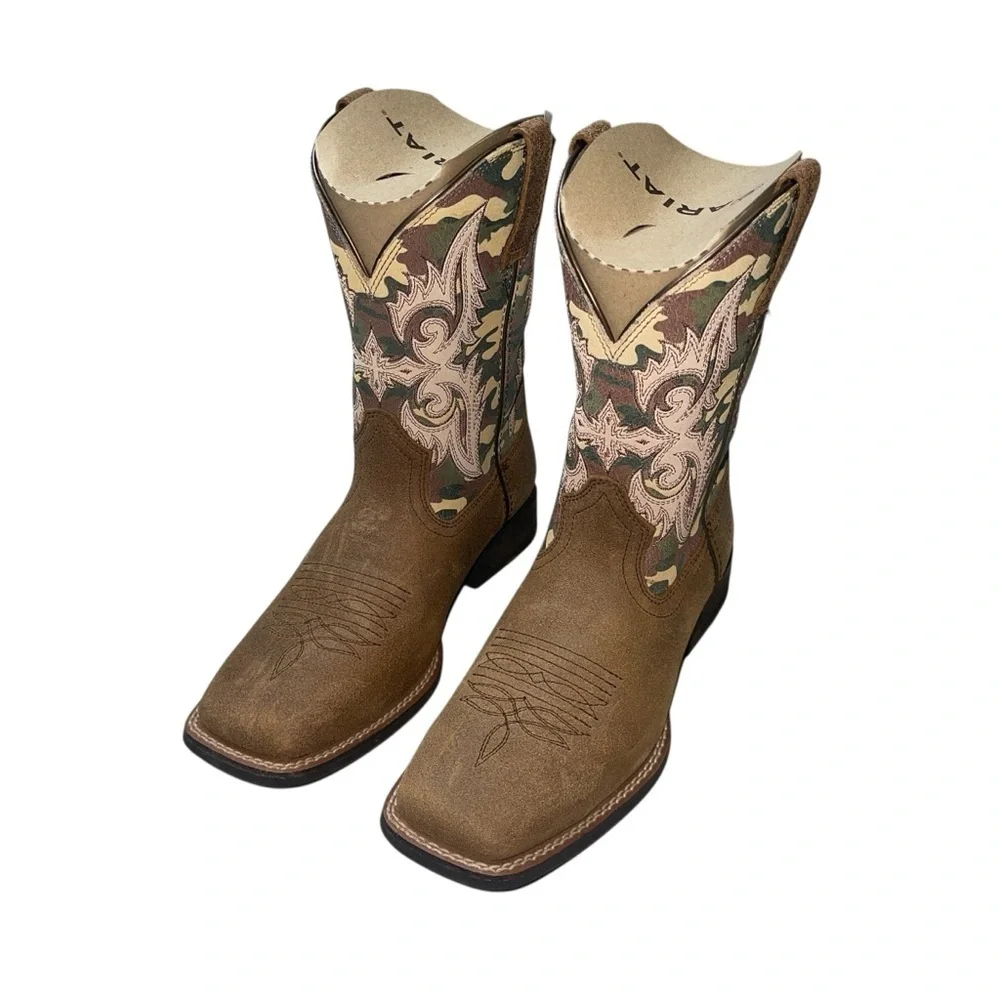 Ariat Lonestar Square Toe Light Brown Camo Western Cowboy Boots Boy’s size 5